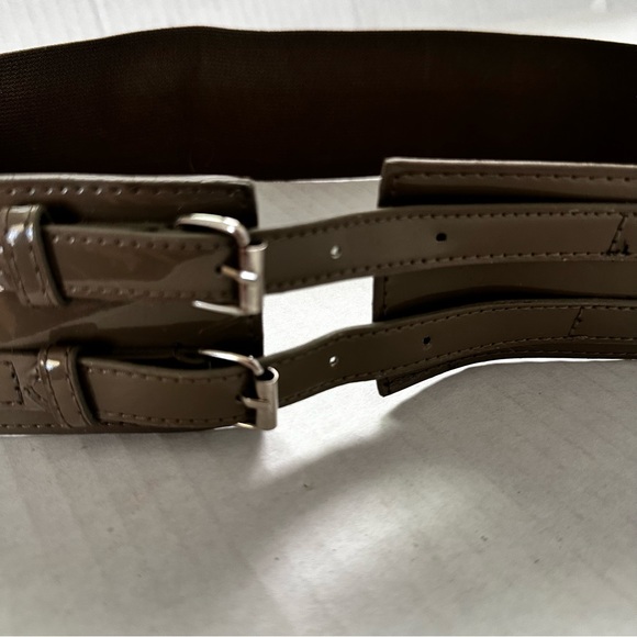 Belt Corset Stretch Double Buckle Taupe with Silver Hardware - Picture 8 of 11